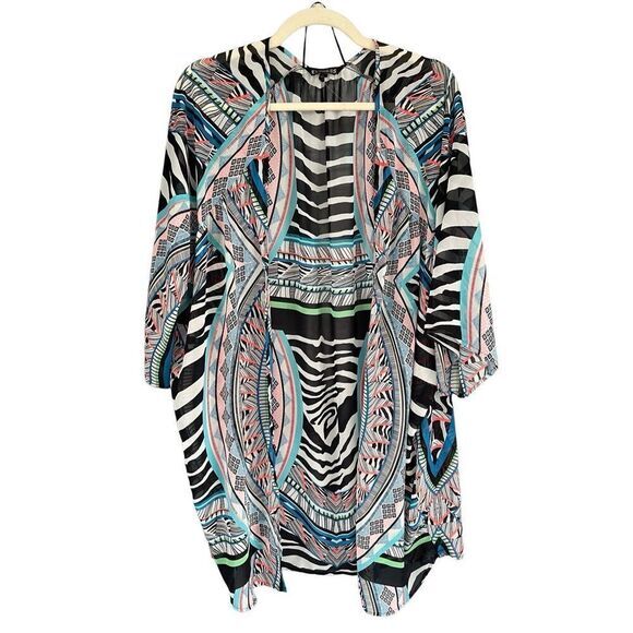 B6 Express Women's Boho Geometric Kimono Cover Up Swim Black Pink Size Medium - Picture 1 of 6